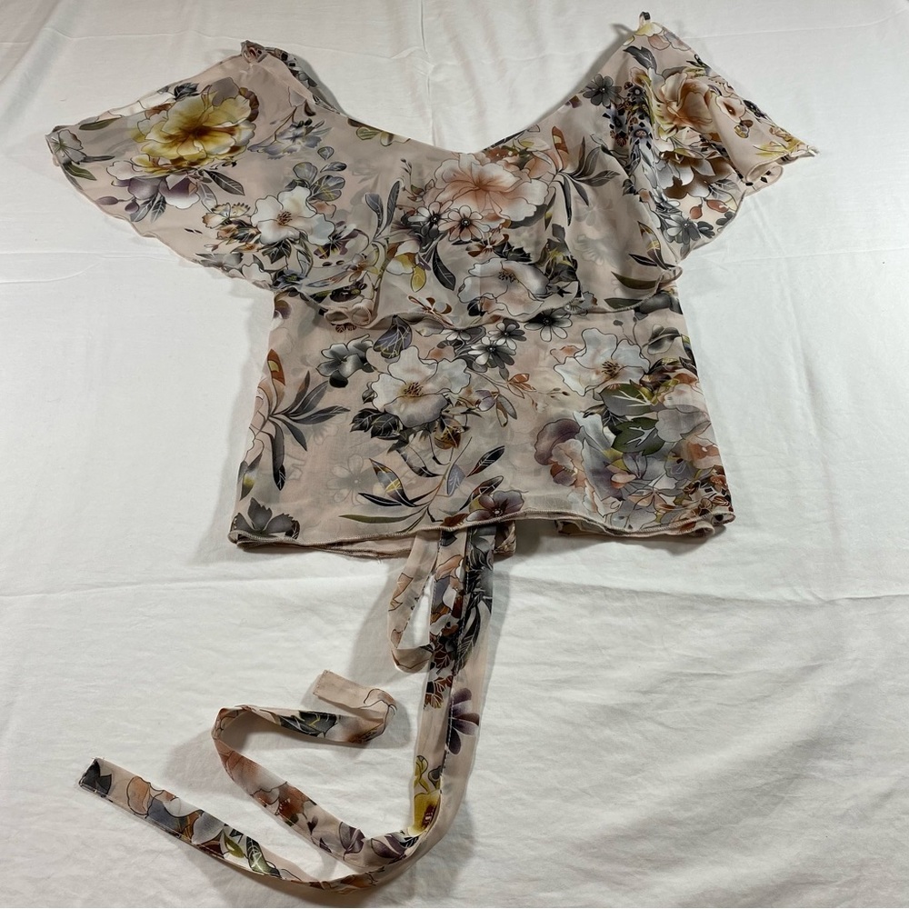 i Jeans by Buffalo Crop Top Floral Belted Cape Collar XL Short Sleeve Cr…